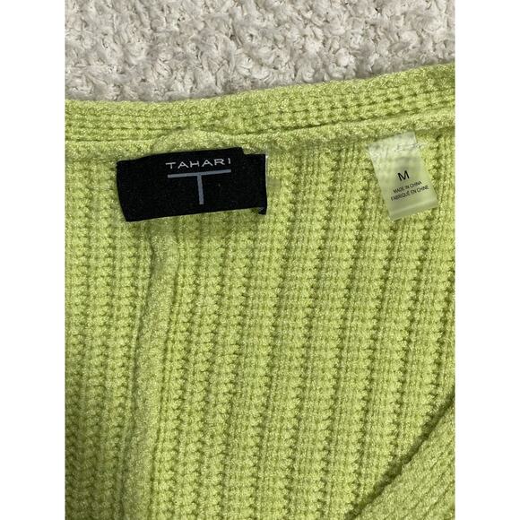 Tahari Women's Size Medium Cable Knit Long Balloon Sleeve Sweater Lime Green - Picture 9 of 10